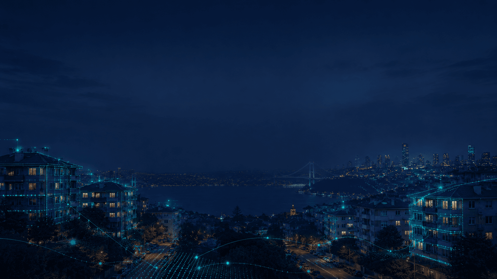 İstanbul Boğaz köprüsü gece panoraması